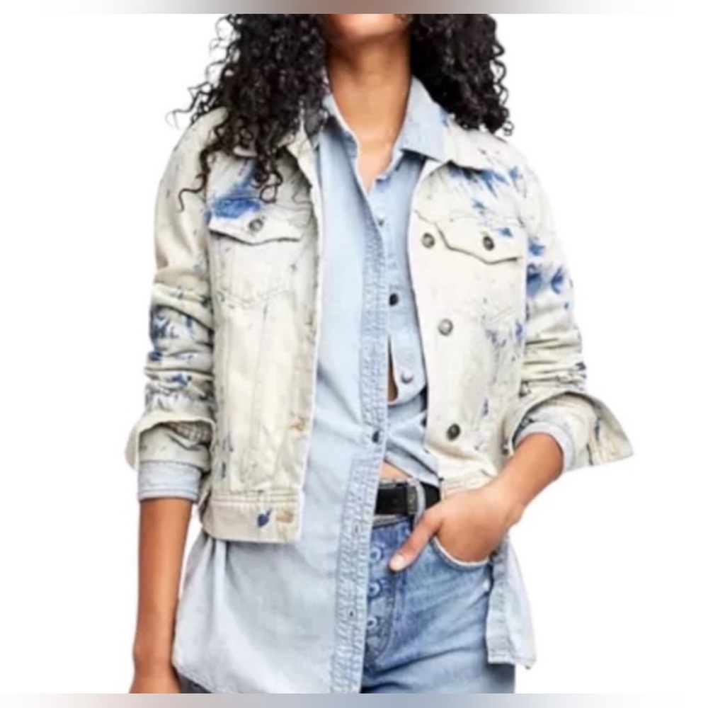 Free People Tie Dye Acid Wash Denim Jacket Size Large New With Tags